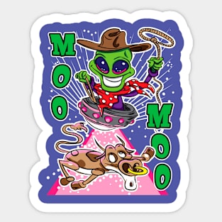 Moo Moo Alien Abduction Cow Sticker